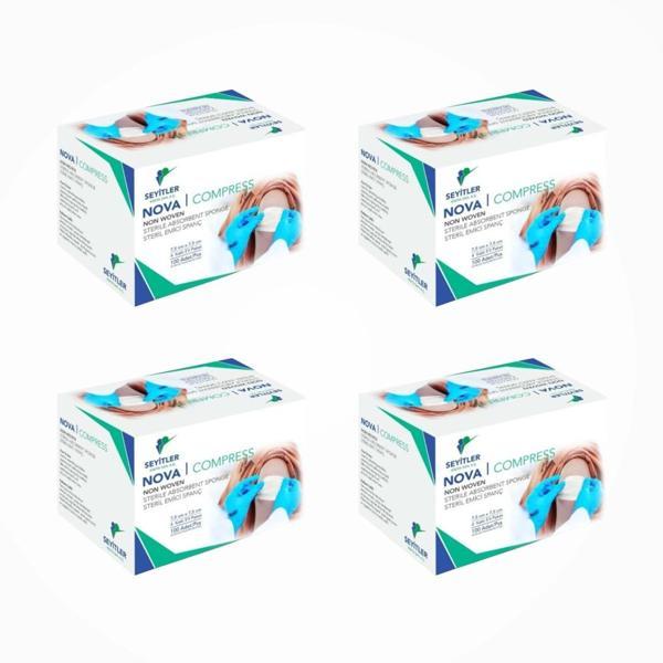 Seyitler Nova Nonwoven Kompres Steril 7,5cm x 7,5cm Spanç 100'lü Kutu - 4 Kutu - Image 1