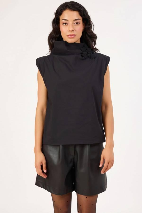 Fever Broş Çicekli Dik Yaka Kadın Bluz 352114014 - Image 1