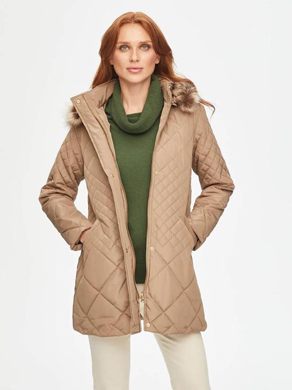 Faik Sönmez Kürk Kapüşonlu Kapitone Kadın Kaban B00041 - Image 1