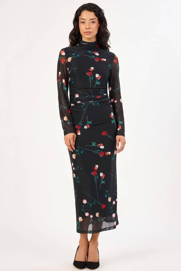 Fever Çiçek Desenli Likralı Kadın Midi Elbise 352116070 - Image 1