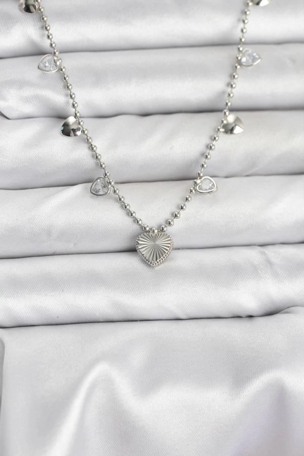 Pirinç Gümüş Renk Kalp Model Kadın Kolye - Image 1