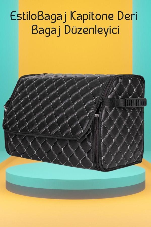 Estilobagaj Kapitone Deri Oto Bagaj Düzenleyici Siyah Beyaz - Image 1