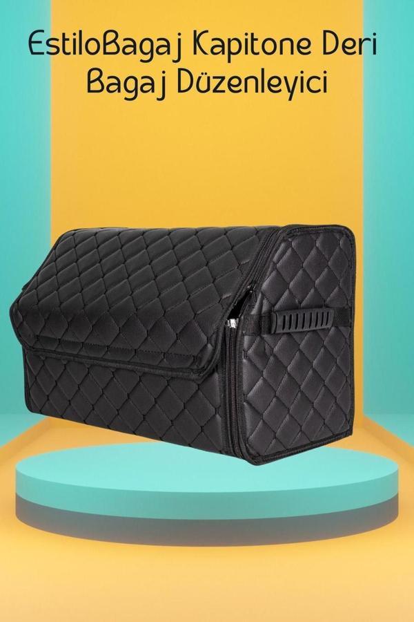 Estilobagaj Kapitone Deri Oto Bagaj Düzenleyici Siyah - Image 1