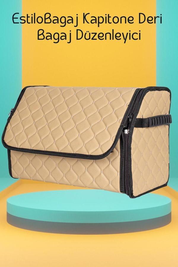 Estilobagaj Kapitone Deri Oto Bagaj Düzenleyici Bej - Image 1