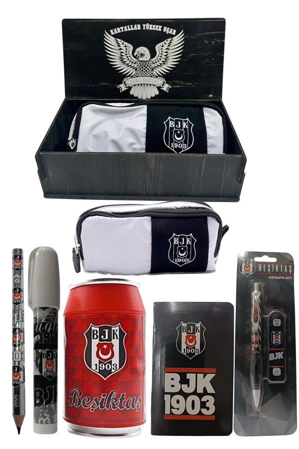 Beşiktaş Lisanslı Kırmızı Kutu Kalemtraş Ahşap Kutulu 6Lı Kırtasiye Seti - Image 1