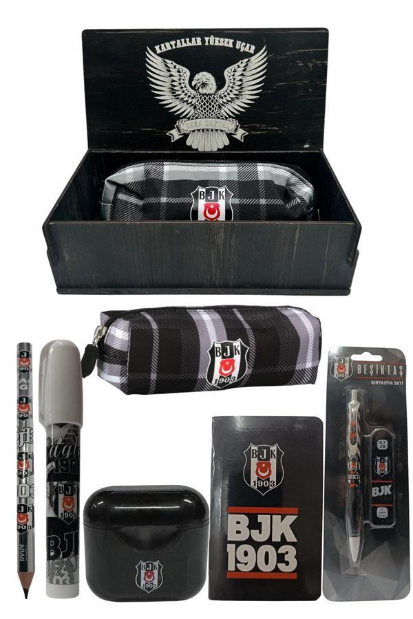 Beşiktaş Lisanslı Siyah Air Kalemtraş Ahşap Kutulu 6Lı Kırtasiye Seti - Image 1