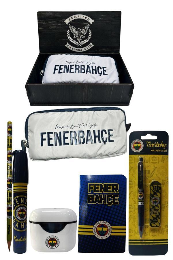 Fenerbahçe Lisanslı Beyaz Air Kalemtraş Ahşap Kutulu 6Lı Kırtasiye Seti - Image 1