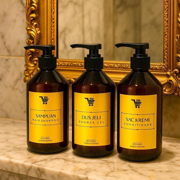 Banyo Seti 3lü Set Saç Kremi Banyo Jeli Şampuan Şişesi 500 Ml - Image 1