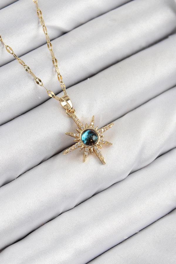 BFS 316L Çelik Zirkon Taşlı Kutup Yıldızı Model Gold Renk Kadın Kolye - Image 1