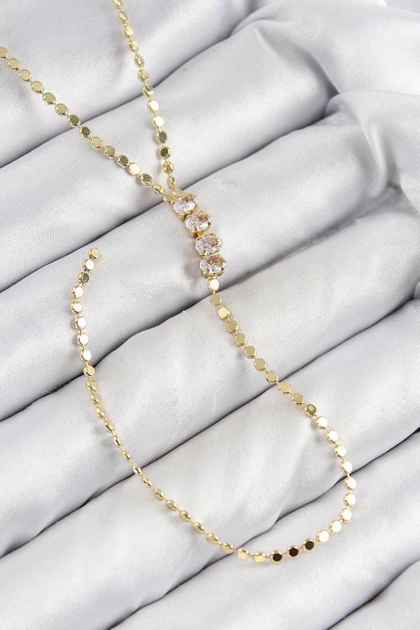 BFS Pirinç Zirkon Taşlı Ezme Zincirli Model Gold Renk Y Kolye - Image 1