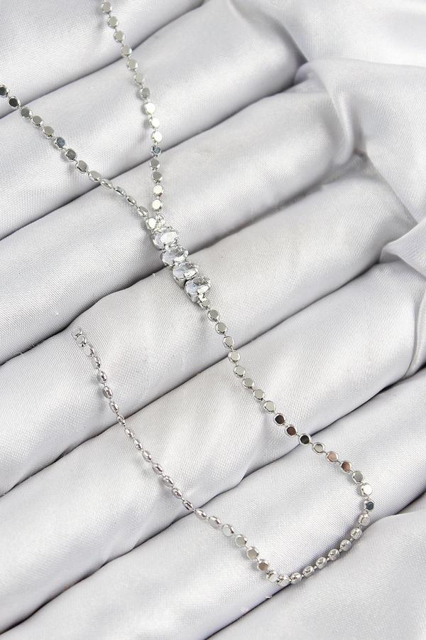 BFS Pirinç Zirkon Taşlı Ezme Zincirli Model Gümüş Renk Y Kolye - Image 1