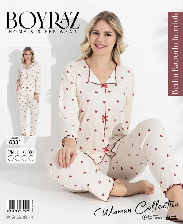 Boyraz 0331 Kadın Raporlu Uzun Kol Pijama Takımı - Image 1