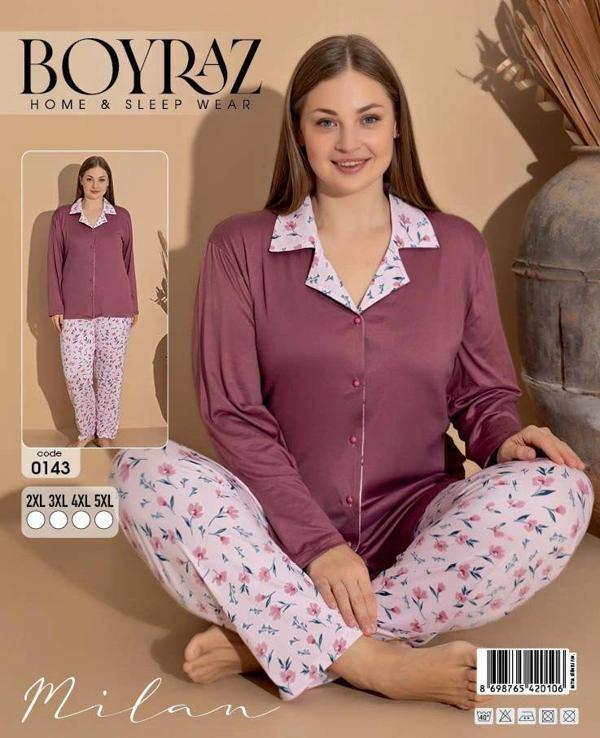 Boyraz 0143 Kadın Milan Battal Uzun Kol Pijama Takımı - Image 1