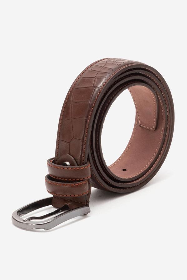 DERİCLUB Hakiki Deri 3.5cm Erkek Kroko Klasik Kemer 508 KAHVERENGİ - Image 1