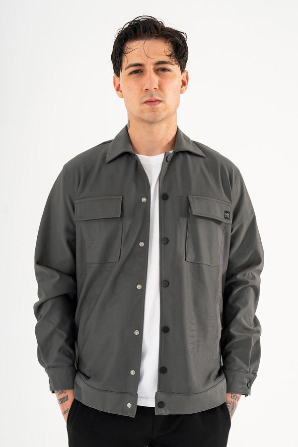 Erkek Gömlek Ceket Füme Regular Fit Çıtçıtlı 4 Cepli - Image 1