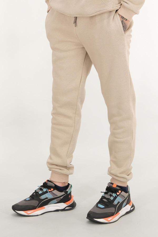 Erkek Jogger Eşofman Altı Rahat Kesim Bej Ribana Paça 3 İplik Şardonlu - Image 1