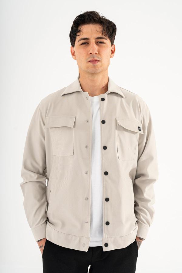 Erkek Gömlek Ceket Taş Rengi Regular Fit Çıtçıtlı 4 Cepli - Image 1