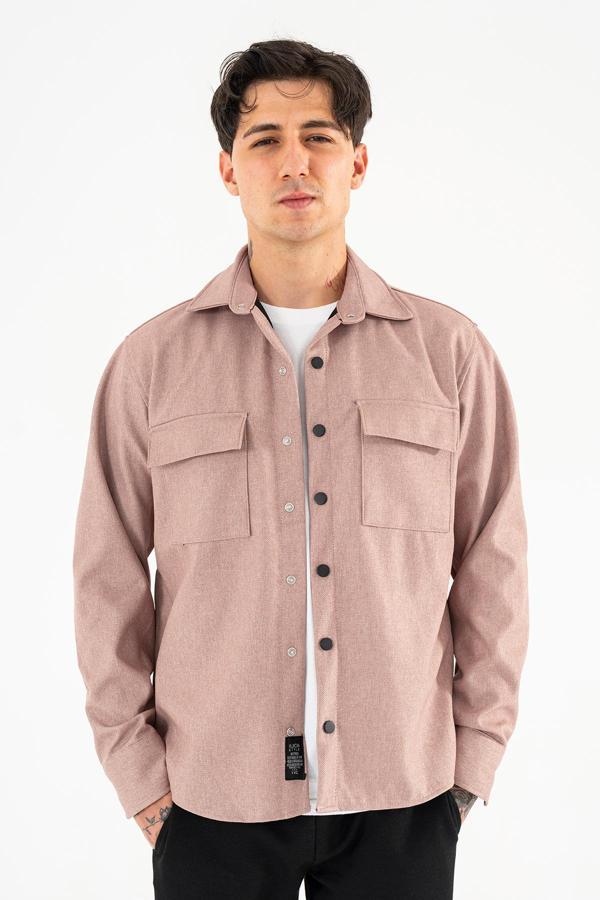 Erkek Gömlek Ceket Vizon Regular Fit Çıtçıtlı - Image 1