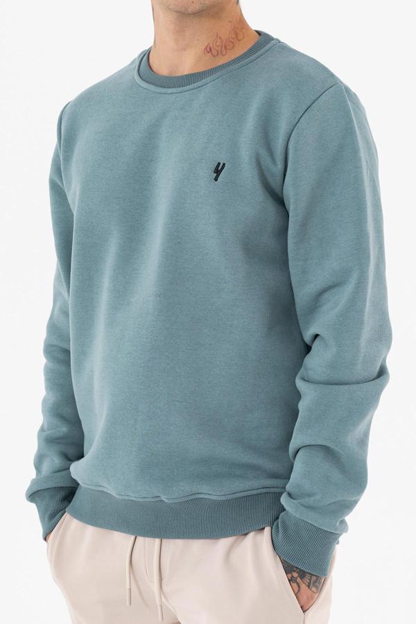 Erkek Açık Mavi Sweatshirt Bisiklet Yaka Rahat Kalıp 3 iplik Şardonlu - Image 1