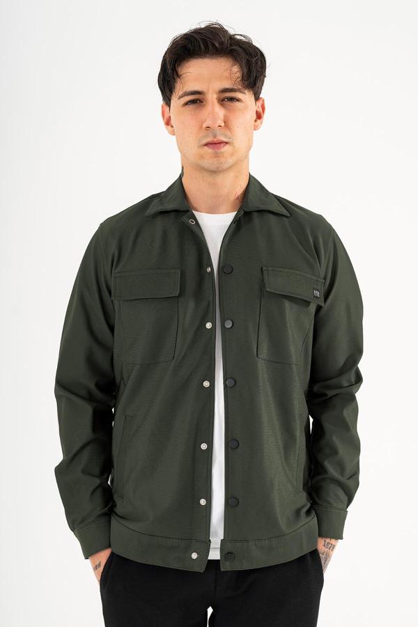 Erkek Gömlek Ceket Haki Regular Fit Çıtçıtlı 4 Cepli - Image 1