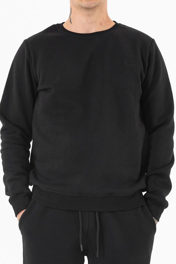 Erkek Basic Sweatshirt Siyah 3 iplik Şardonlu Rahat Kalıp - Image 1