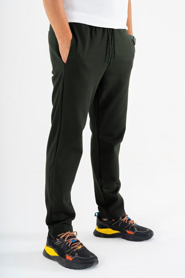  Erkek Jogger Eşofman Altı Haki Düz Paça Rahat Kesim Spor Pantolon - Image 1