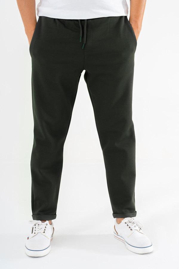 Erkek Jogger Eşofman Altı Haki Duble Paça Rahat Kesim Spor Pantolon - Image 1