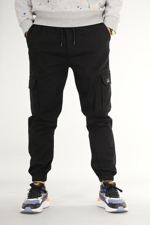 Erkek Jogger Kargo Pantolon Siyah Rahat Kesim Lastikli Paça - Image 1