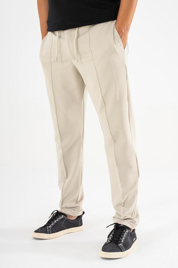 Erkek Jogger Pantolon Krem Rahat Kesim Duble Paça Lastikli İpli Bel - Image 1