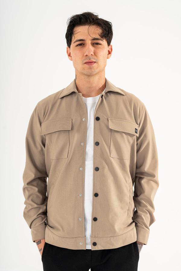 Erkek Gömlek Ceket Camel Regular Fit Çıtçıtlı 4 Cepli - Image 1
