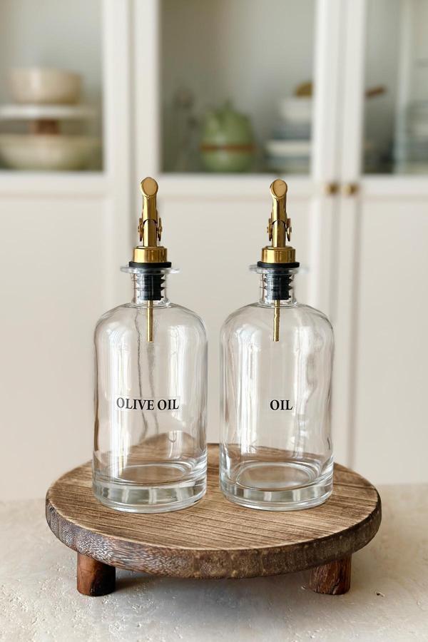 Dekorz Dükkan 2'Li Gold Başlıklı Kristal Cam Yağdanlık - Image 1