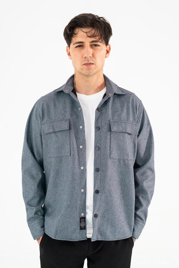 Erkek Gömlek Ceket İndigo Regular Fit Çıtçıtlı - Image 1
