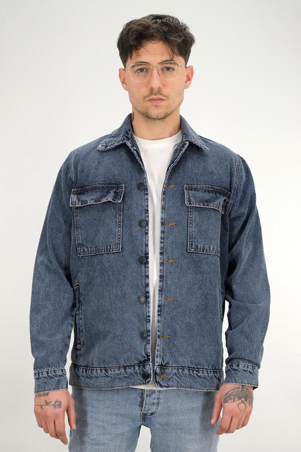 Erkek Kot Ceket Yıkamalı Lacivert Regular Fit Gömlek Yaka - Image 1