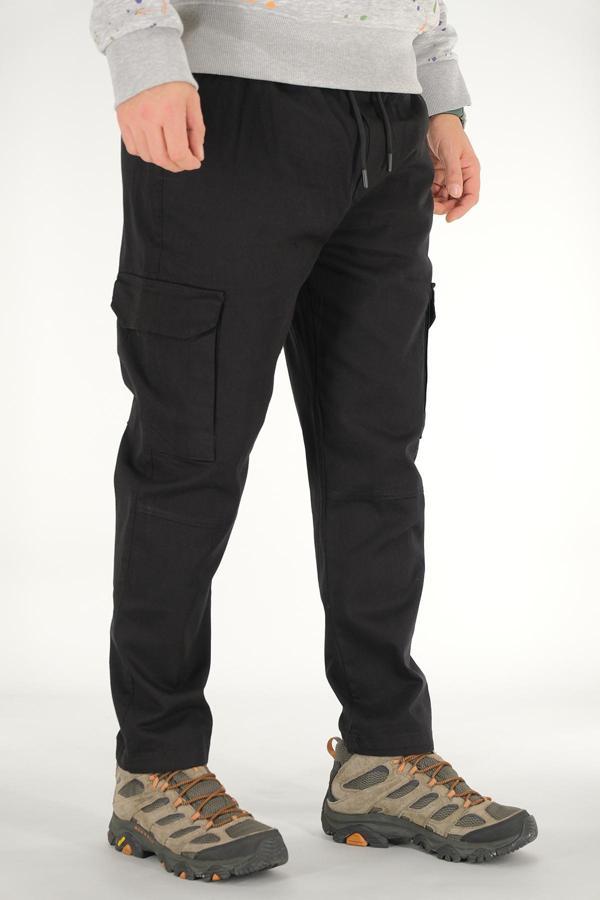 Erkek Kargo Pantolon Siyah Rahat Kesim Lastikli İpli Bel - Image 1