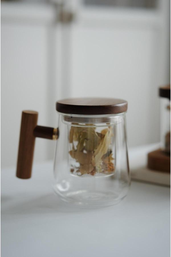 Dekorz Dükkan 01 Akasya Düz Kulplu Cam Demlik (Borosilikat Cam) - Image 1