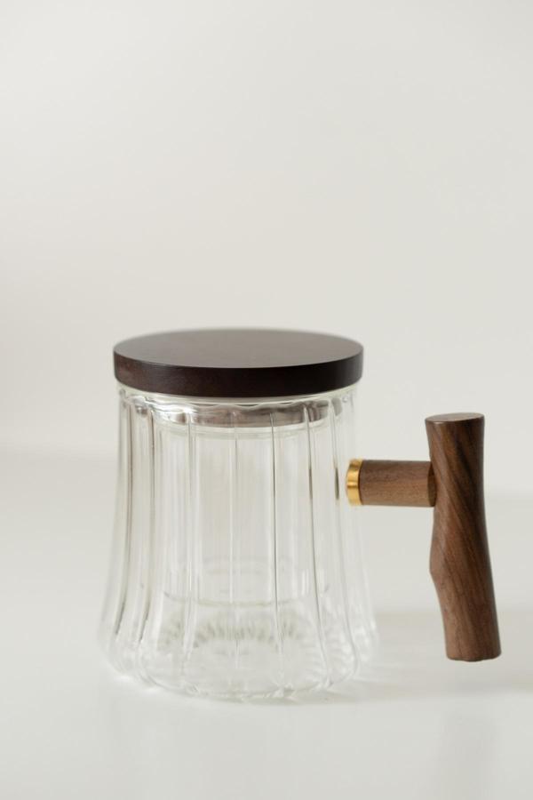 Dekorz Dükkan 04 Akasya Kulplu Çizgili Model Cam Demlik (Borosilikat Cam) - Image 1