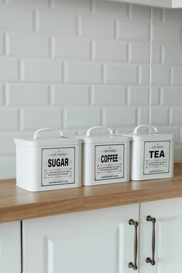 Dekorz Dükkan 3'Lü Galvaniz Köşeli Model Tea-Sugar-Coffee Kavanoz Seti (Kürekli) - Image 1