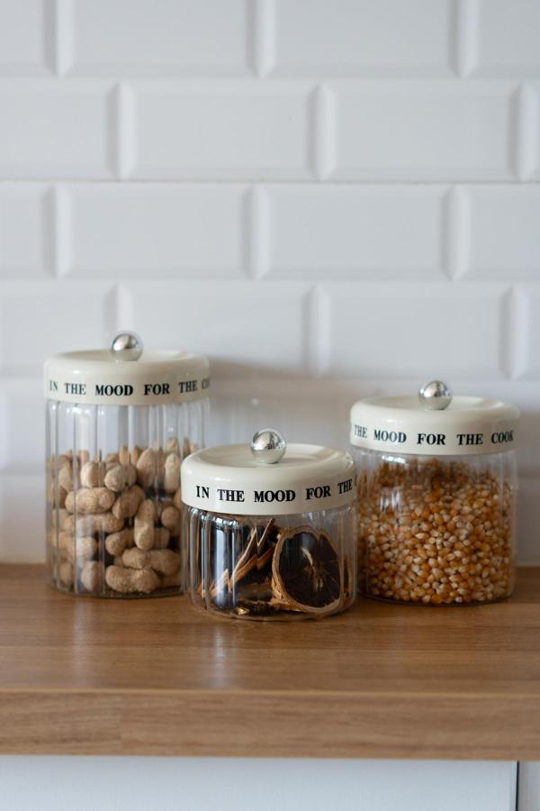 Dekorz Dükkan 3'Lü Krem Vakum Kapaklı Motto Cam Kavanoz Seti (850Ml+1100Ml+1400Ml) - Image 1