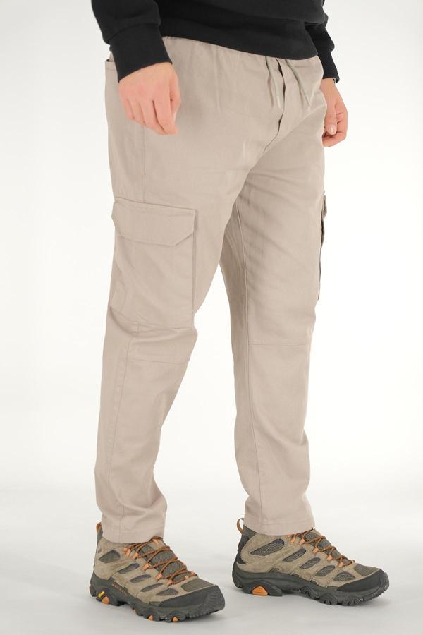 Erkek Kargo Pantolon Taş Rengi Rahat Kesim Lastikli İpli Bel - Image 1