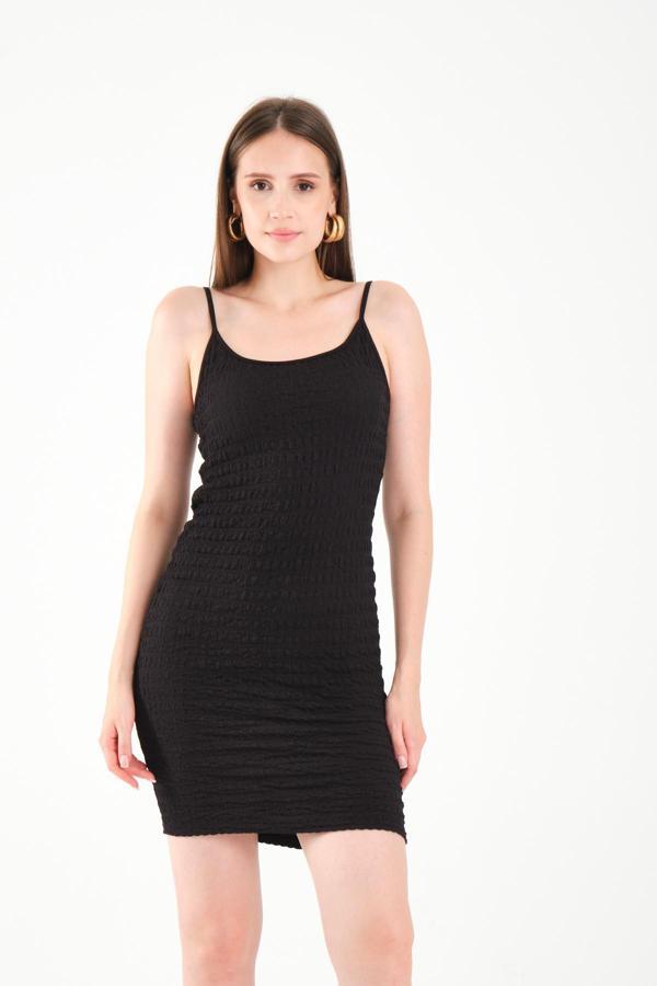 Askılı Bürümcük Desen Elbise - Image 1