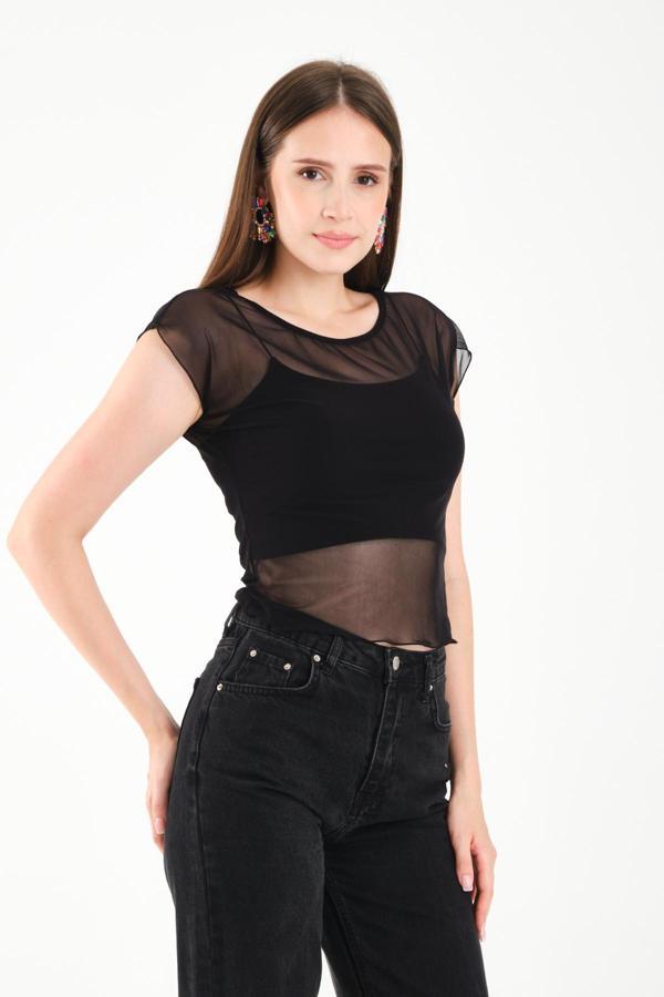 Japone Kol Tül Bluz - Image 1