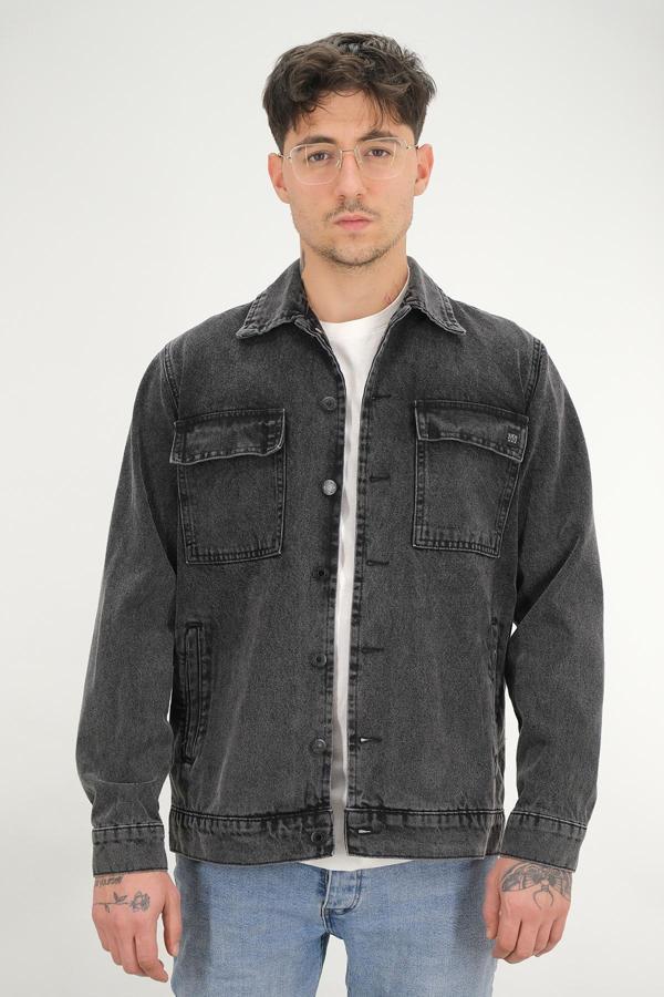 Erkek Kot Ceket Yıkamalı Siyah Regular Fit Gömlek Yaka - Image 1