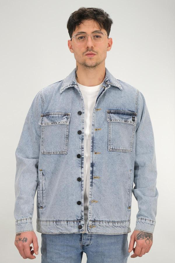 Erkek Kot Ceket Yıkamalı Buz Mavisi Regular Fit Gömlek Yaka - Image 1