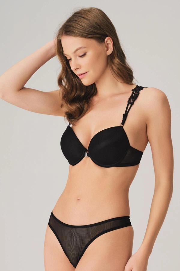 Bicomi Balenli Destekli Dolgulu Sırt Detaylı Dantelli Sütyen ve String Takım - Image 1