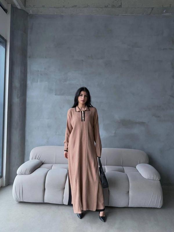 BİÇOMİ Pantolon yırtmaçlı elbise ikili triko takım vizon elf - Image 1