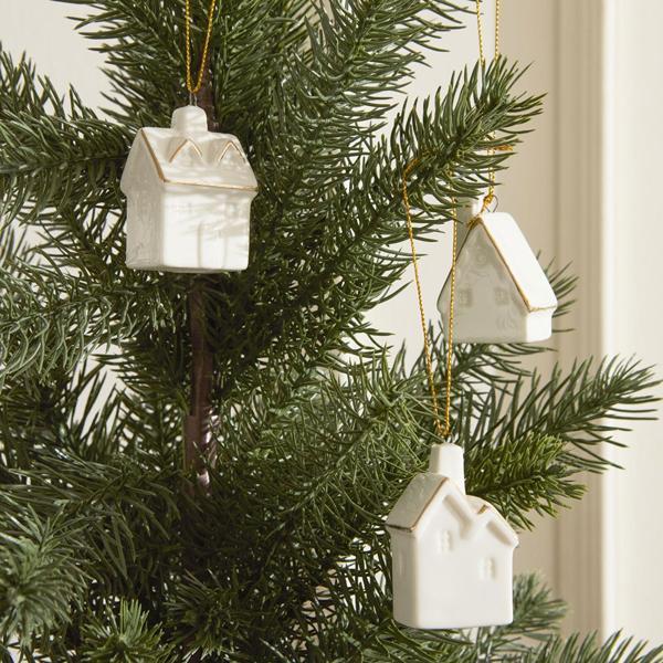 Karaca Home New Year Yılbaşı White Houses 3 Parça Ağaç Süsü Seti - Image 1