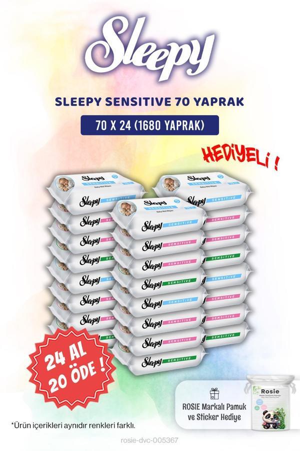 Sleepy Sensitive 24 AL 20 ÖDE 70'li Bebek Islak Mendili ve Rosie Pamuk Hediye - Image 1