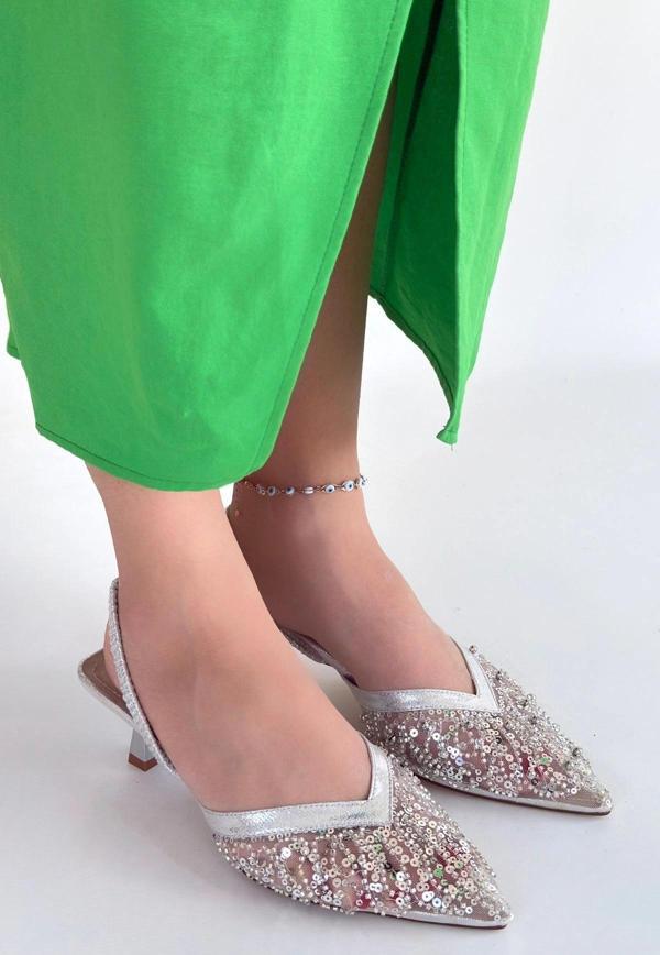 Toyi Gümüş Saten Topuklu Ayakkabı - Image 1