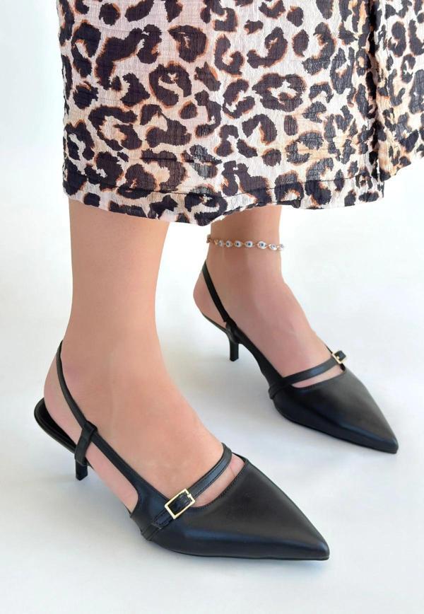 Darina Siyah Cilt Topuklu Ayakkabı - Image 1
