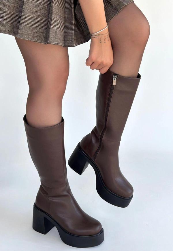 Disan Kahverengi Cilt Topuklu Çizme - Image 1